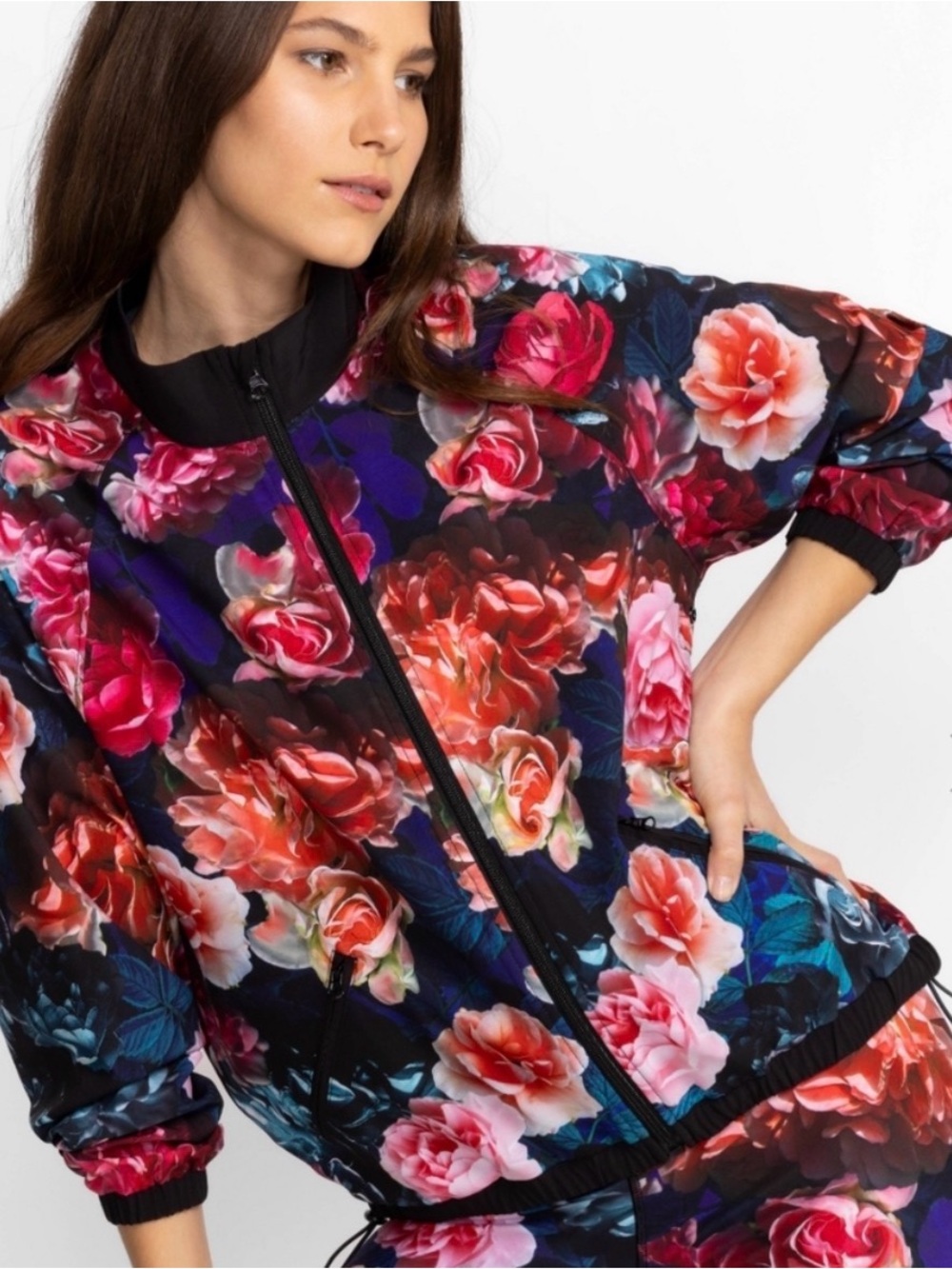 Johnny Was Floral Utility Jacket in Black, Pink, Blue, Purple size XL